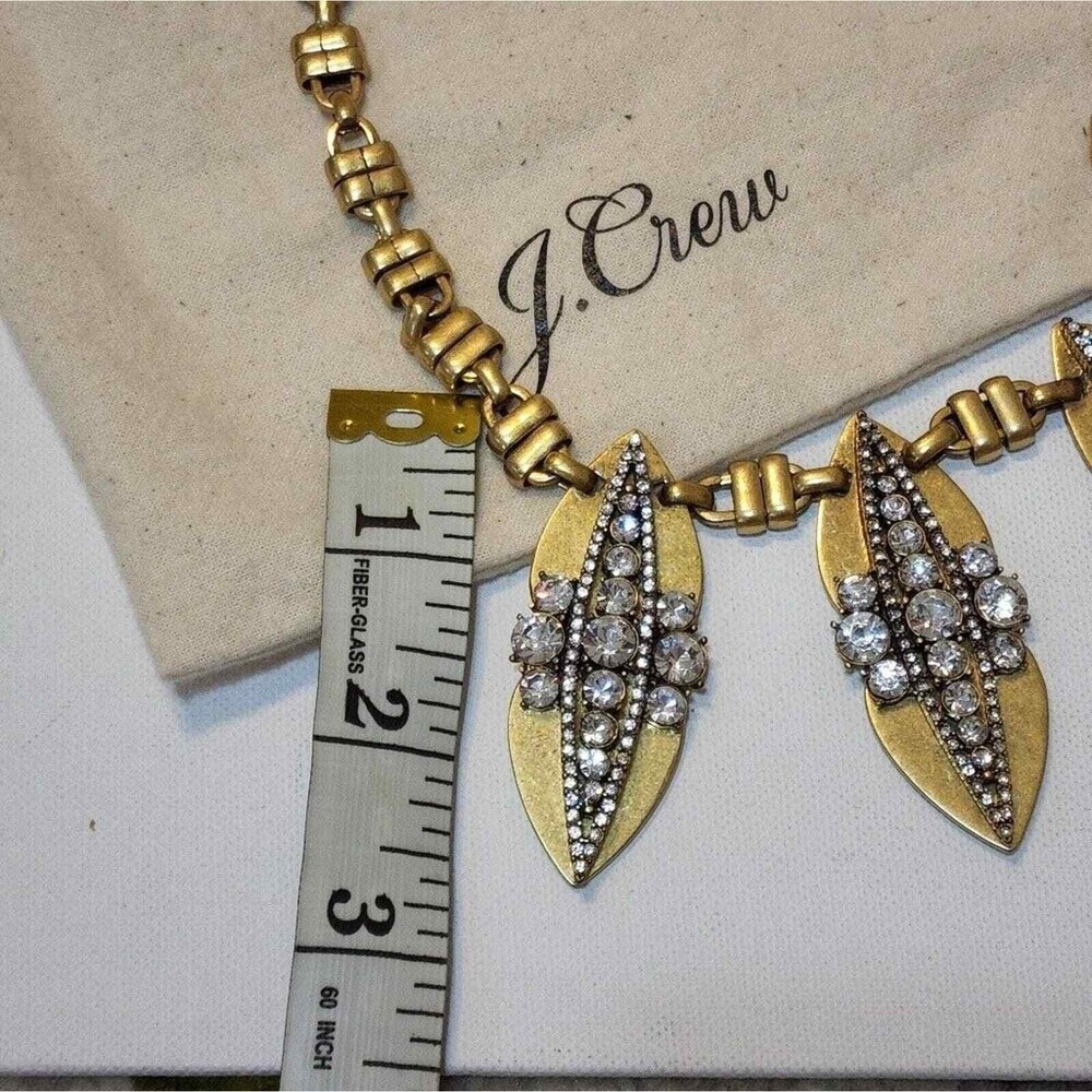 J. Crew Antique Gold Tone Crystal Leaf Statement Necklace Marquise Pendants New - Picture 7 of 10